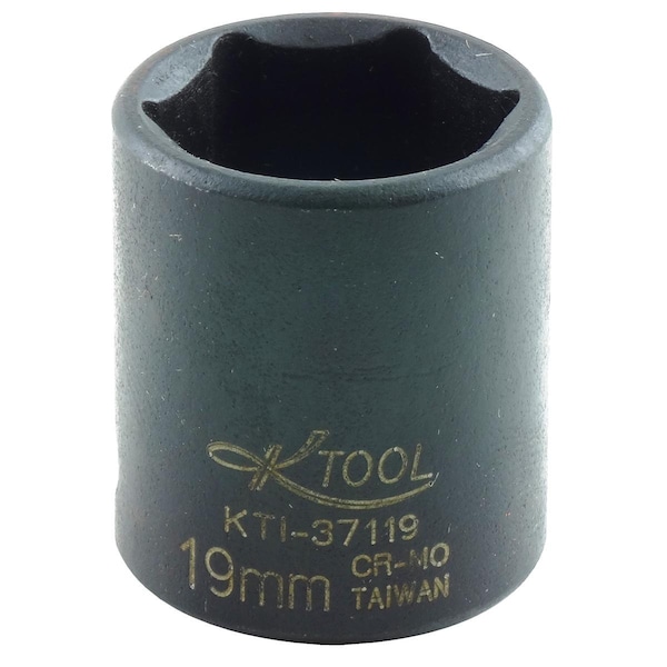K-Tool International 3/8" Drive Impact Socket black oxide, Standard 6Pt, 3/8"Dr, 19mm KTI-37119 - main